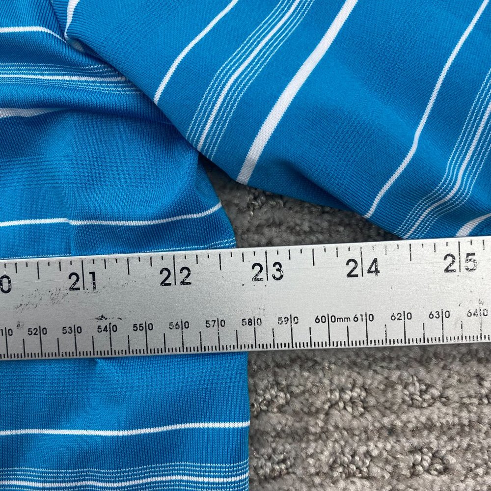 Adidas Pure Motion Golf Shirt Men Large L Blue White Striped Casual Polo Golfing - Picture 7 of 8